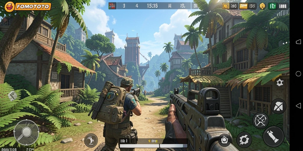 Tangkapan layar menunjukkan aksi mendebarkan gameplay TPS FOMOTOTO.