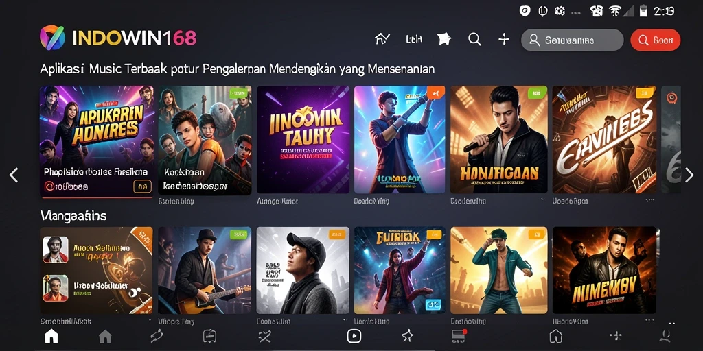 Screenshot utama INDOWIN168 menunjukkan pengguna menikmati fitur musik yang menarik.