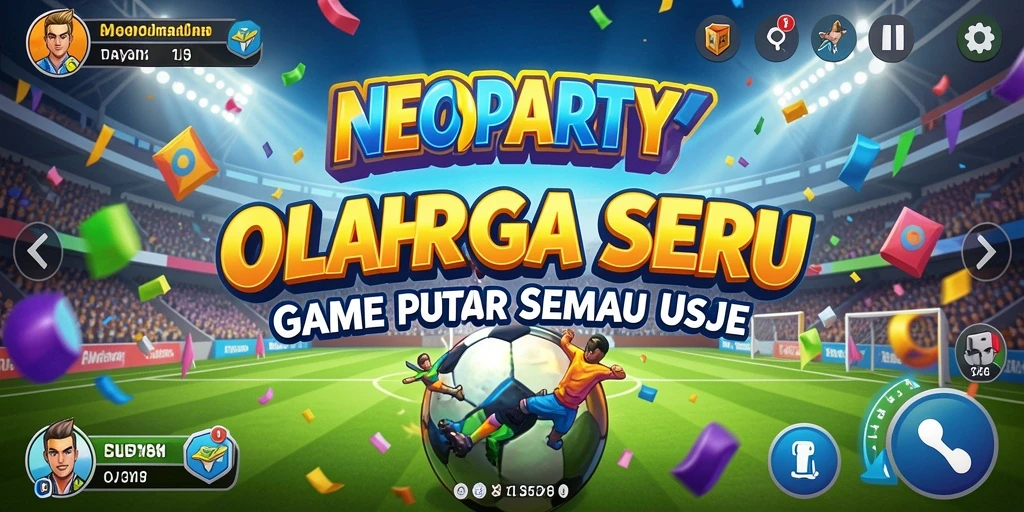Tangkapan layar utama NEOPARTY menampilkan aksi olahraga yang mendebarkan.