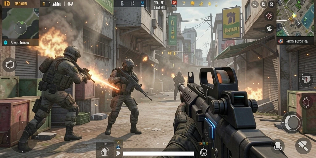 Screenshot gameplay T6 dengan aksi tembak-menembak yang seru.