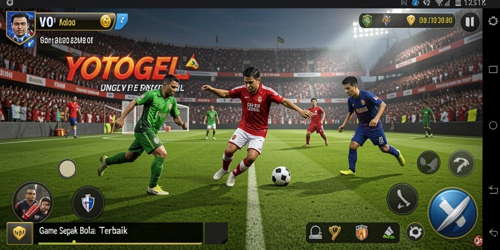 Tampilan gameplay YOTOGEL dengan aksi sepak bola yang seru.