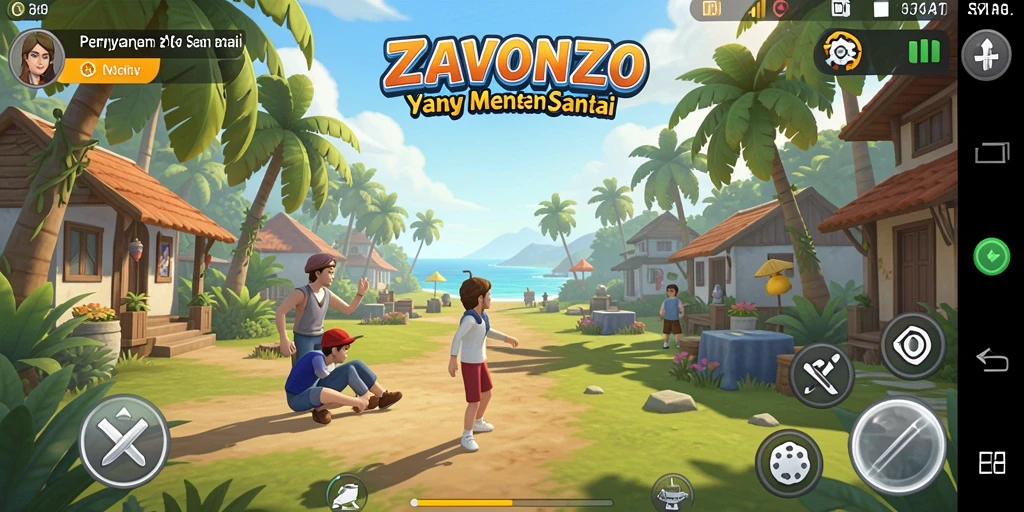 Tampilan gameplay ZAVONZO yang menyenangkan dan penuh warna.